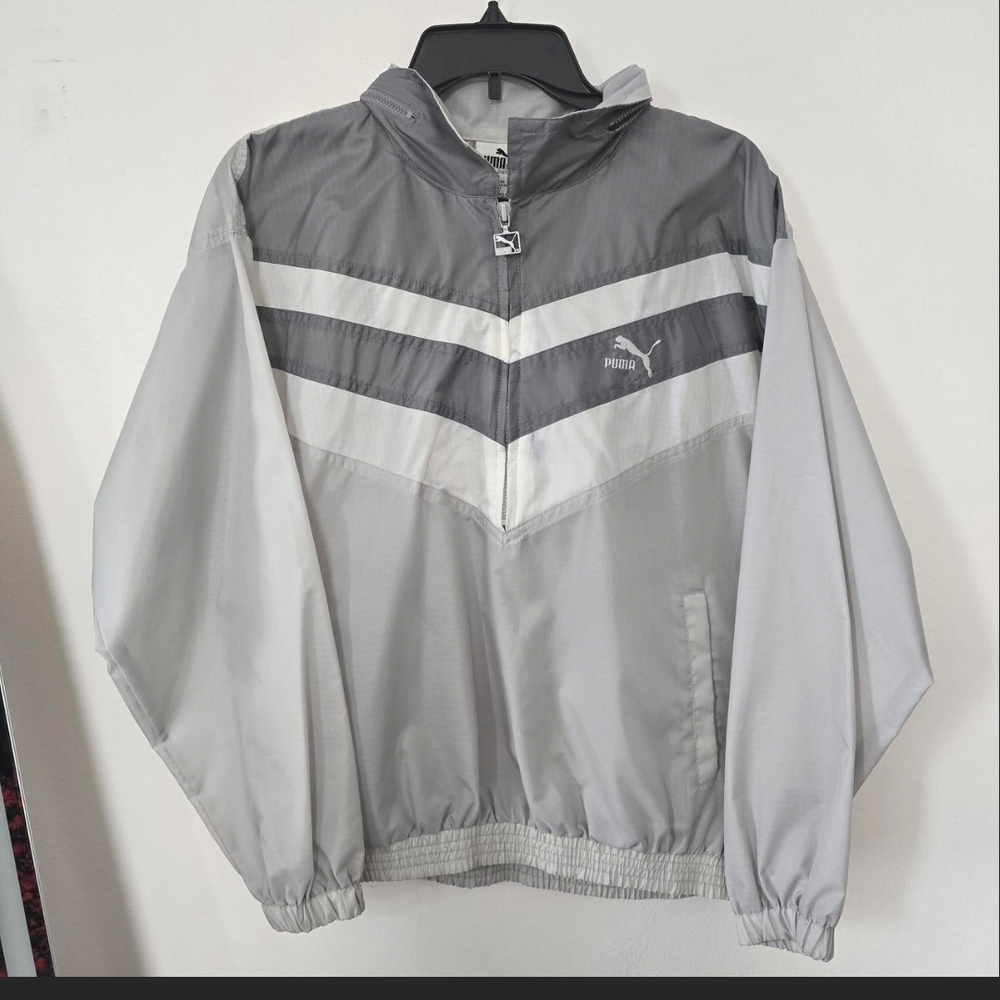 Puma Vintage 80'a Gray and White Windbreaker Jacket